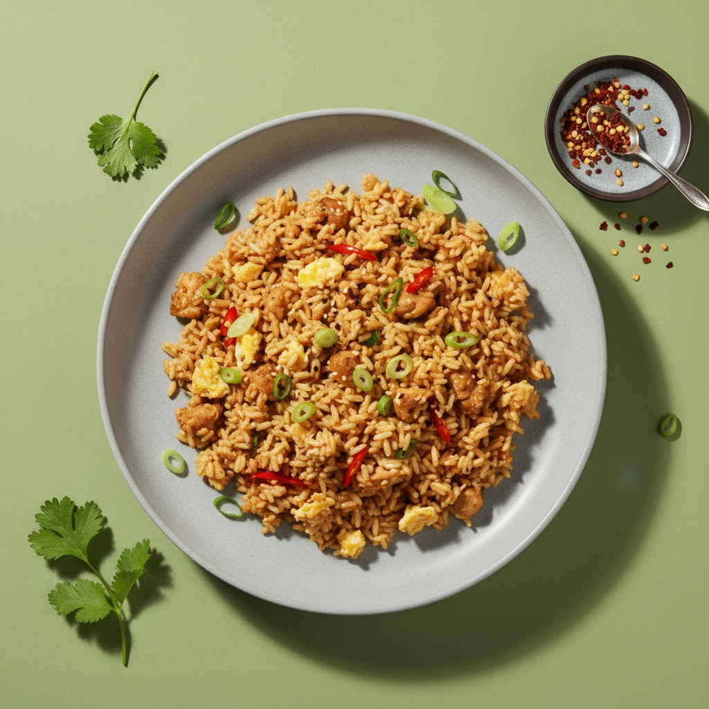 Spicy Chicken and Egg Fried Rice for Two