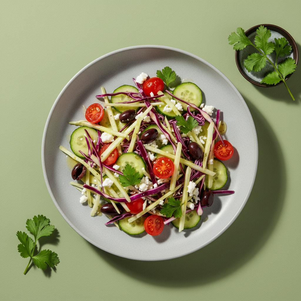 Mediterranean Shredded Cabbage Salad with White Balsamic Vinaigrette