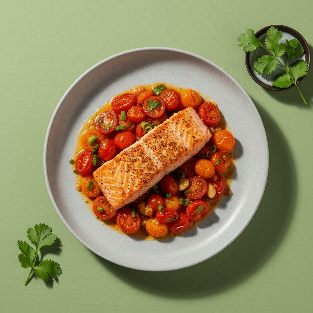 Air-Fried Salmon with Burst Cherry Tomatoes