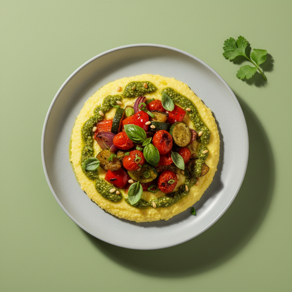 Polenta with Roasted Vegetables and Pesto