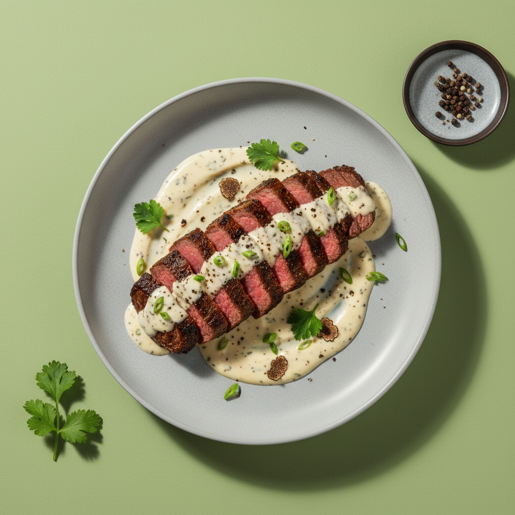 Air-Fried Skirt Steak with Creamy Truffle Peppercorn Sauce
