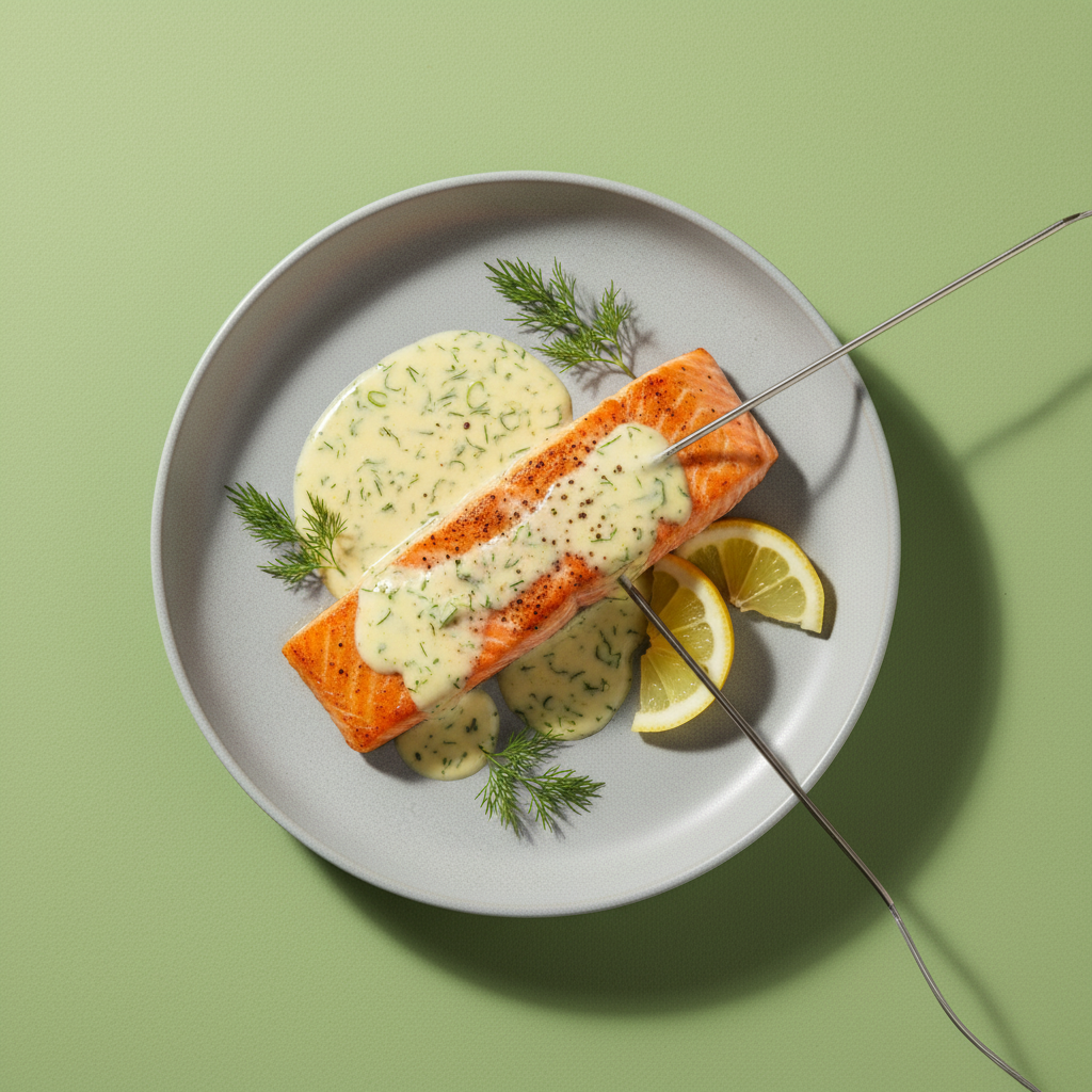 Air Fryer Salmon with Lemon-Dill Sauce (iQ Chef Edition)