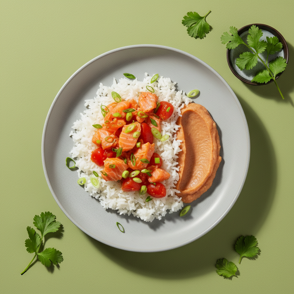 Lomi Lomi Salmon with Sweet Potato Poi and Light Coconut Rice
