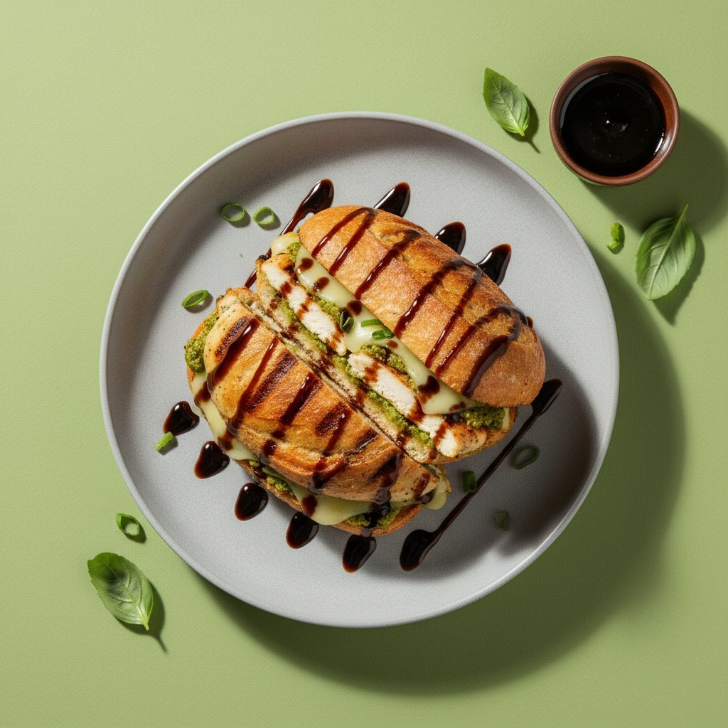 Grilled Pesto Chicken and Provolone Sandwich with a Balsamic Glaze