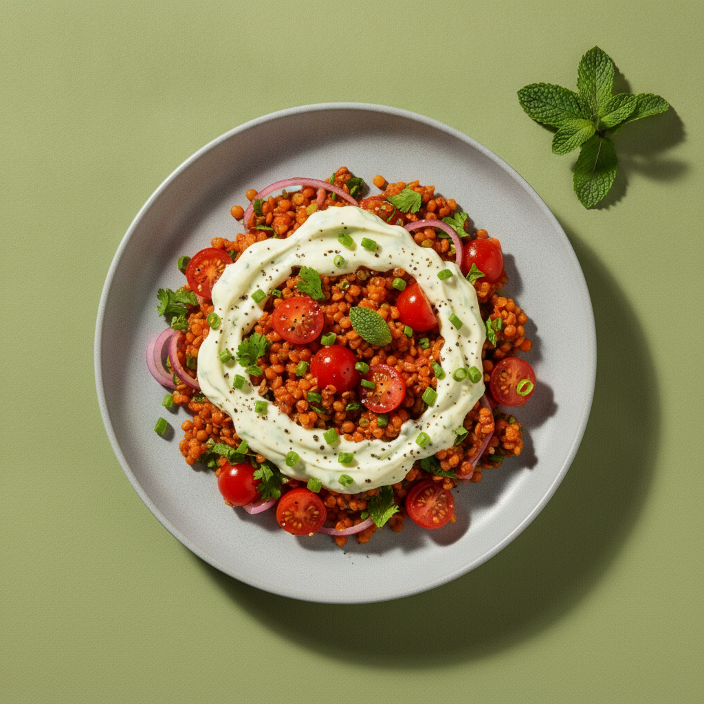 Mediterranean Kissed Lentil & Tomato Salad with Zesty Yogurt Dressing