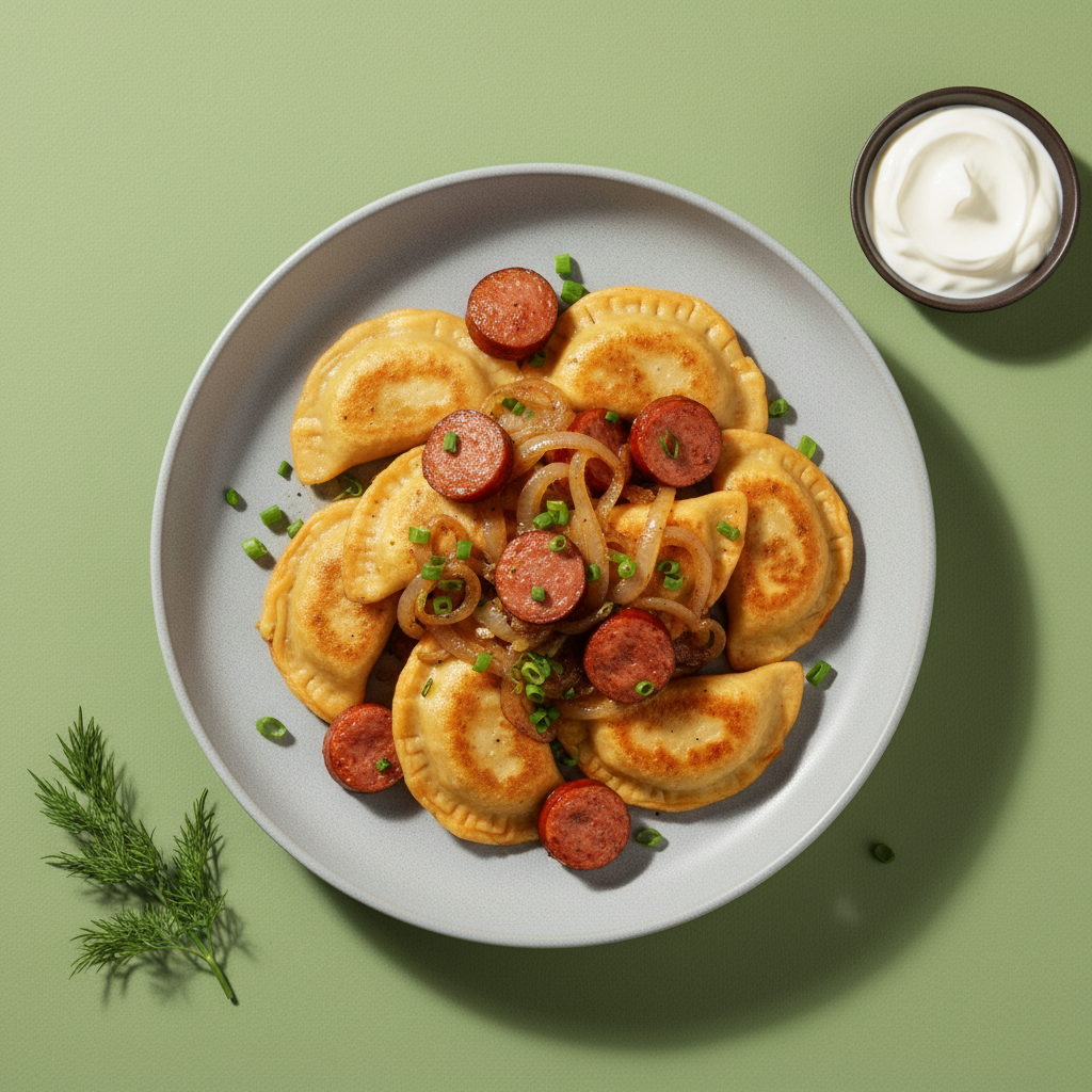 Classic Potato and Cheese Pierogi with Caramelized Onions and Kielbasa
