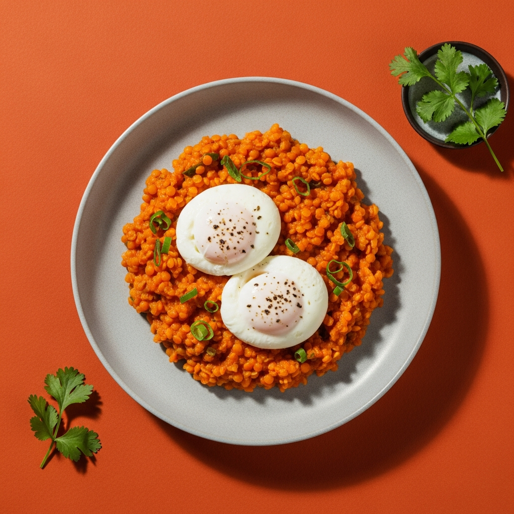 Quick Spiced Red Lentil & Poached Egg Coconut Curry
